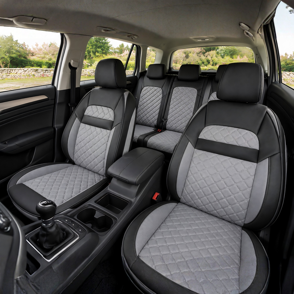 HUSE AUTO VOLKSWAGEN TOURAN 5 LOCURI – TIP ALCANTARA + PIELE ECOLOGICĂ